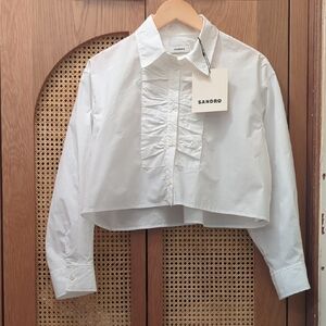 NWT Sandro Cropped Button Up With Bow Detail